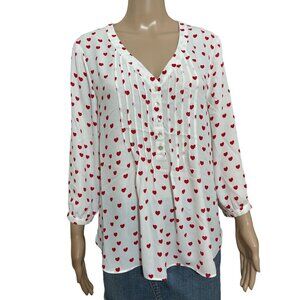 Rose And Olive White Red Heart Blouse Size M